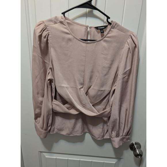 Express Satin Crew Neck Puff Sleeve Wrap Top Mauve Pink Size M Casual Work - Picture 10 of 10